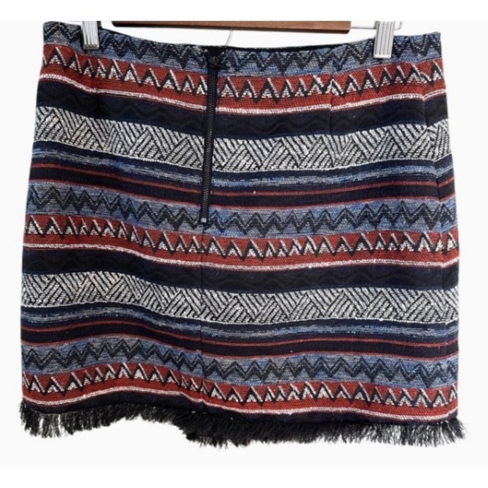 Sam Edelman Women's Size 8 Wrap Mini Skirt Woven Geometric Fringe Boho Fall - Picture 3 of 13